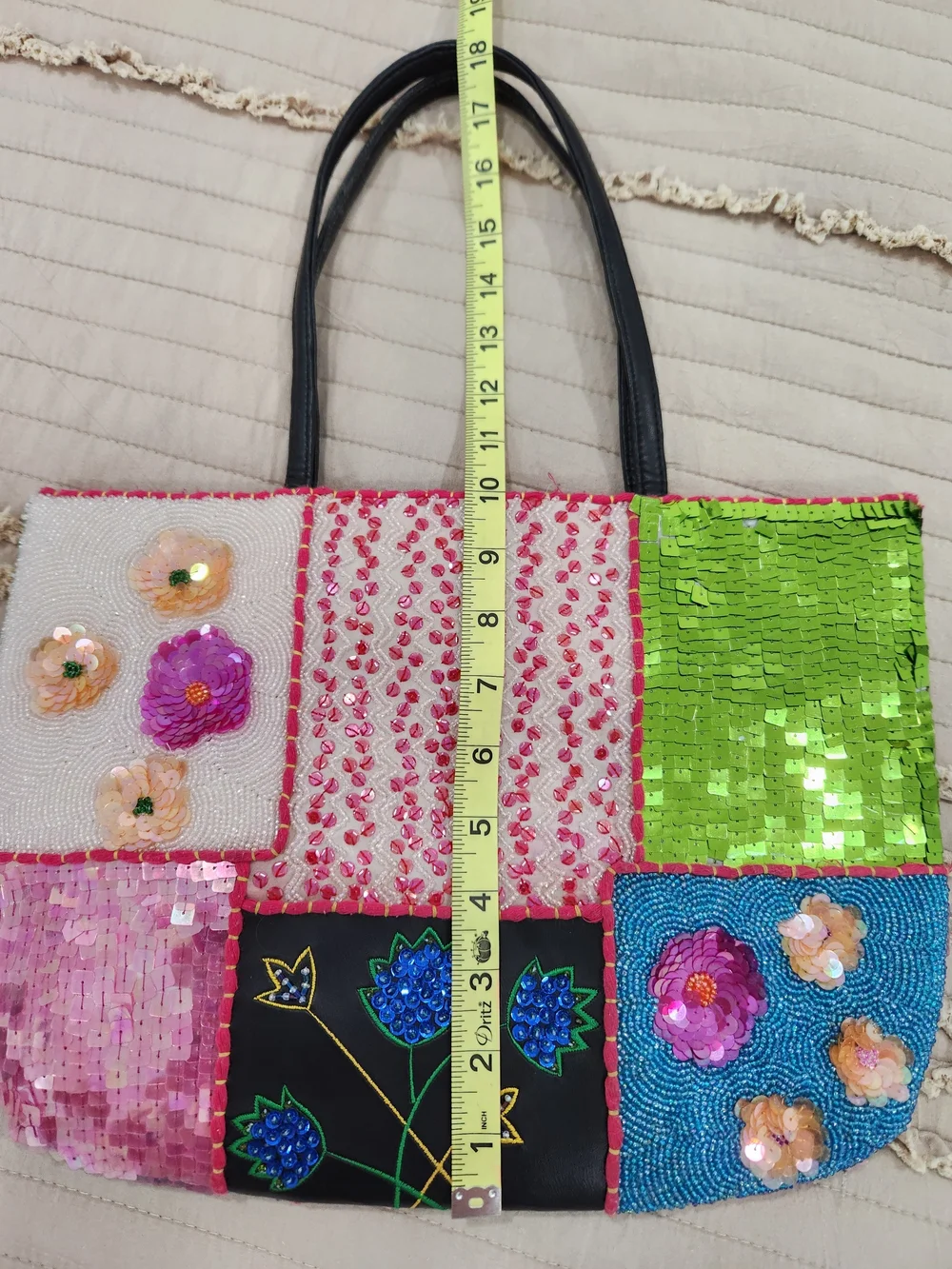 Vintage Christiana Hand Beaded Patch Work Tote Bag 90's Whimsigoth Boho